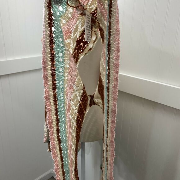 Umgee Poncho Sz Med/Large Pink Blue Brown Boho Open Knit Sweater Cardigan Drape - Picture 5 of 11